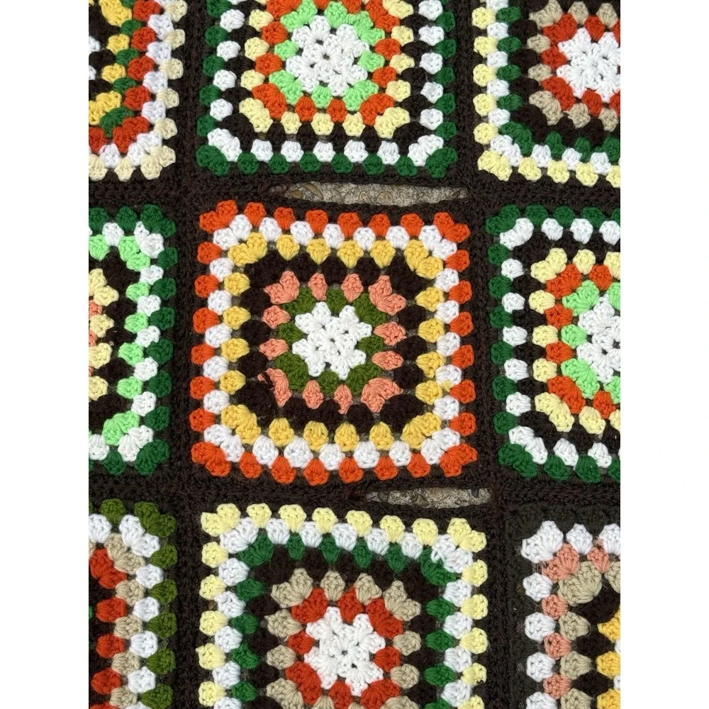 Grannycore Knit Vintage Handmade Square Crochet Throw Blanket